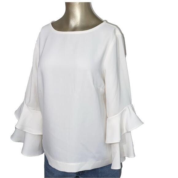J. Crew Lana Blouse Women Size 6 Tiered Ruffled Bell Sleeve Ivory Classic - Picture 2 of 10